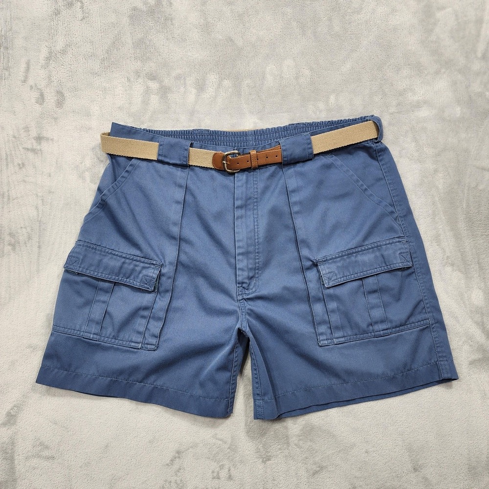 Vintage Weekender Shorts Mens 36 Blue Cargo Belted Elastic Waist Outdoor Preppy